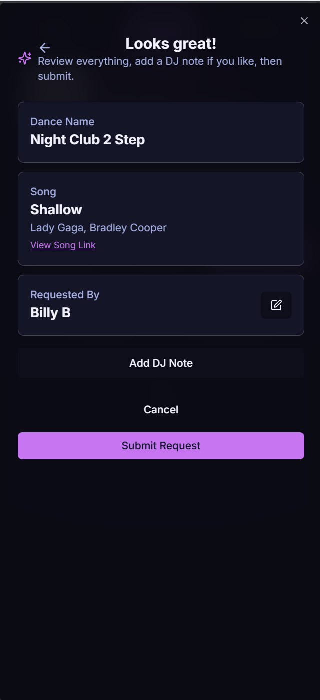 Request Confirm Partner Dance